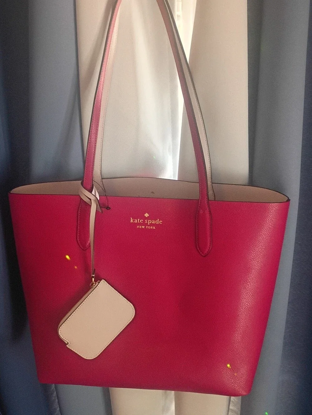 kate spade Reversible Fuchsia and White Tote with Cardholder NWOT